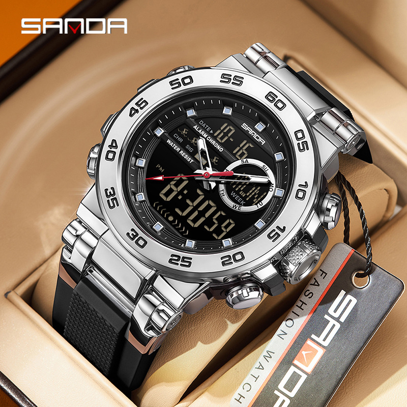 Reloj de pulsera de doble movimiento Sanda 3 reloj de despertador multifuncional impermeable nocturna para hombres