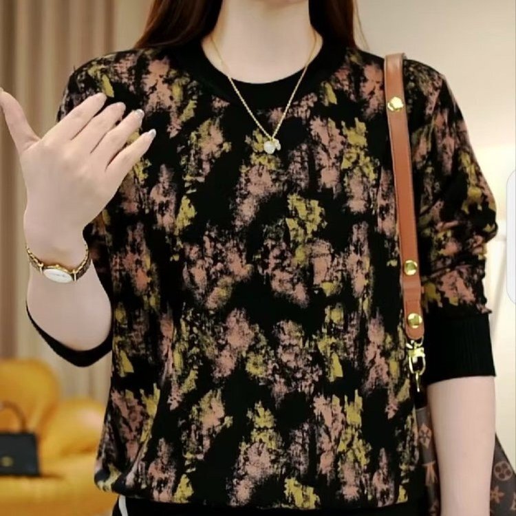ディザトーンのファッションのデジタルプリントの長袖tシャツの女性の秋の新型のお母さんはゆったりした丸首のプルオーバーの中で老いています。|undefined