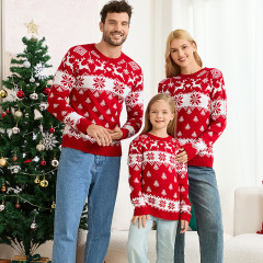 クロスボーダーヨーロッパとアメリカのカジュアルラウンドネックニットセータークリスマス親子ウェア秋と冬の長袖クリスマスヘラジカジャカードセーター