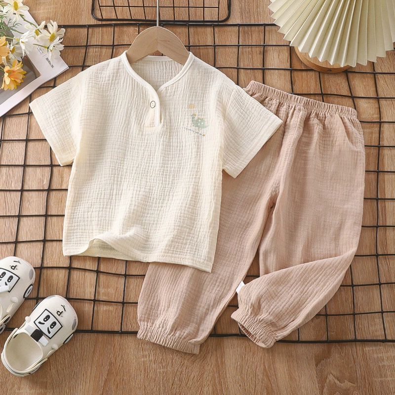 Детский марлевый комплект, летняя пижама, китайский стиль, свободный крой