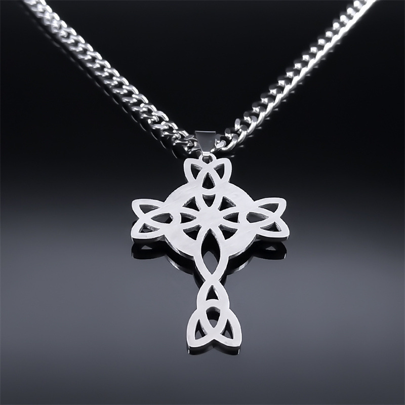 Personalised Stainless Steel Celtic Cross Necklace For Men_voghion.com