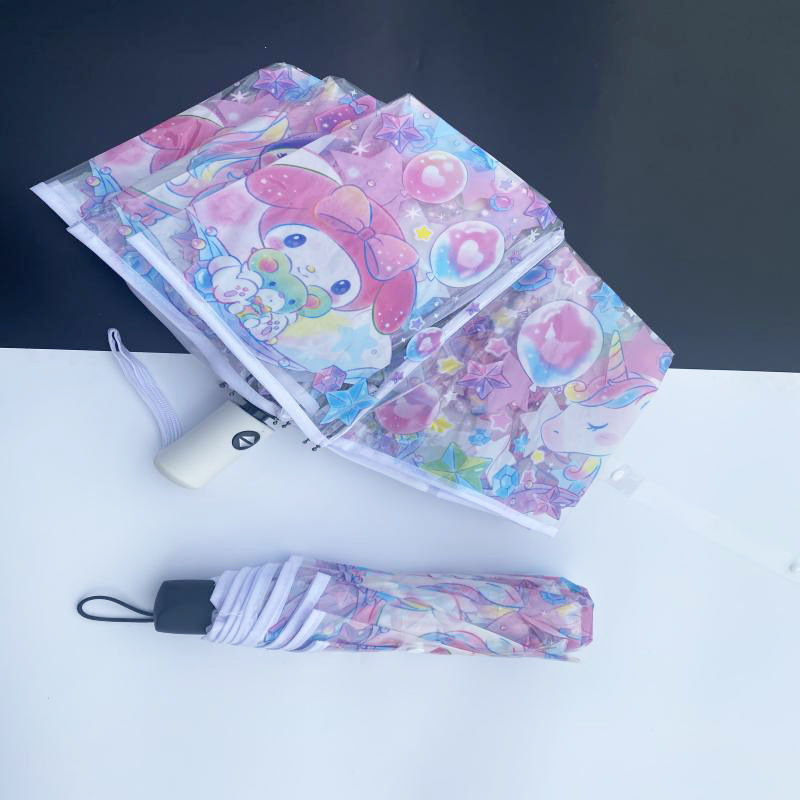高颜値ネット赤アニメ透明プラスチック傘全自動傘男女かわいい折り畳み学生は傘を厚くする|undefined