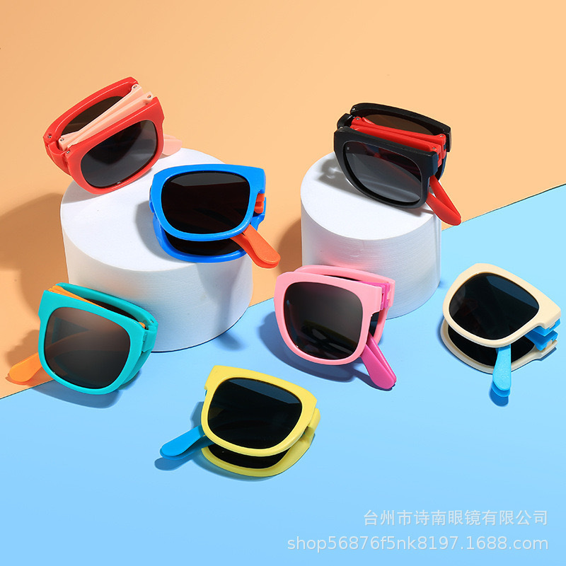 新しい子供用折りたたみサングラス、ファッショナブルな抗UVベビーサングラス、小さな正方形のフレーム、文学的で芸術的なレトロな子供用メガネ|undefined