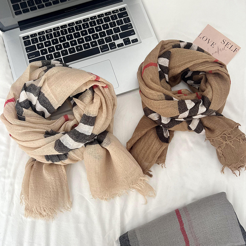 Nicho algodón lino bufandas a cuadros otoño invierno alta sensación nuevo estilo universal bufandas de cuello ligero bufandas bufandas de seda al por mayor