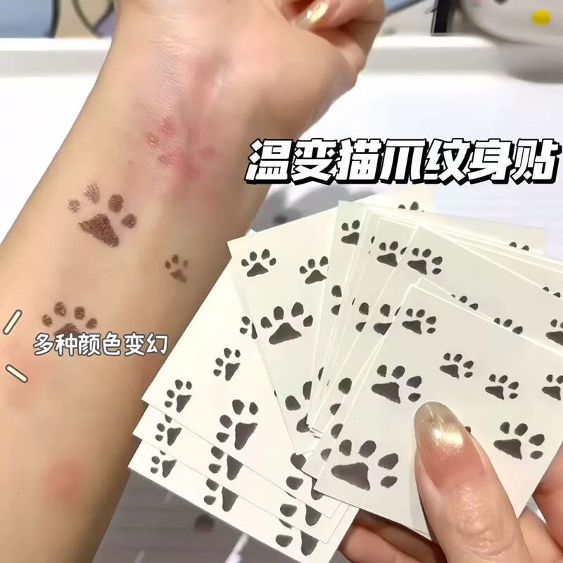 Xiaohongshu Same Style Temperature-Changing Cat Paw Color-Changing Tattoo Stickers Cute Pet Cat Paw Arm Washable Tattoo Stickers for Students Xiaohongshu Same Style Temperature-Changing Cat Paw Color-Changing Tattoo Stickers Cute Pet Cat Paw Arm Washable Tattoo Stickers for Students