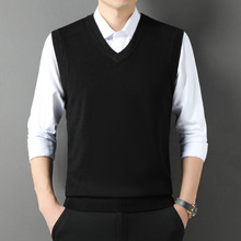 秋男士V领背心加厚马夹男式马甲毛衣中年商务内搭羊毛衫爸爸装