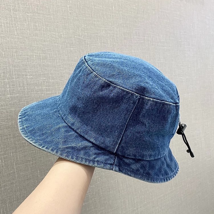 高级感蓝色水洗牛仔渔夫帽女春秋显脸小素颜盆帽百搭大头围水桶帽