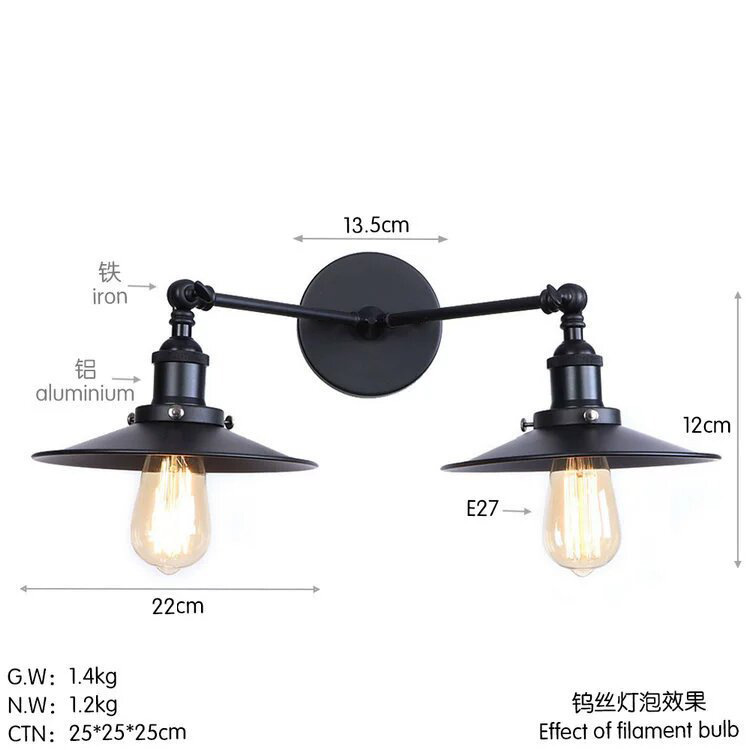 Restaurante transfronterizo, cafetería, pasillo, sala de estar, dormitorio, cabecera de cama, brazo largo, doble sección, lámpara de pared de hierro forjado retro americano