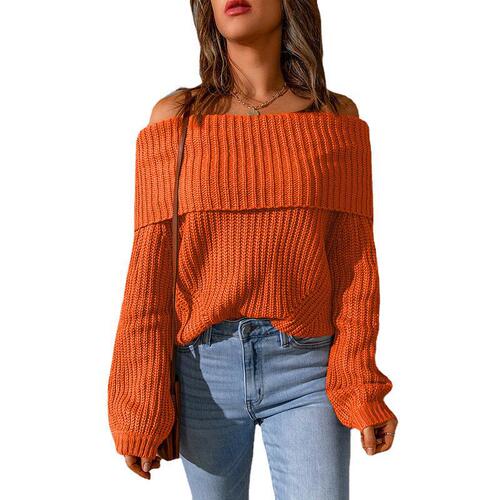 Amazon 2024 Women's Winter Sweater New One-Shoulder Off-the-Shoulder Solid Color Loose Women's Sweater