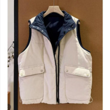 藏青色正反两穿坎肩棉服马甲女2025冬季保暖加厚面包服马夹背心女
