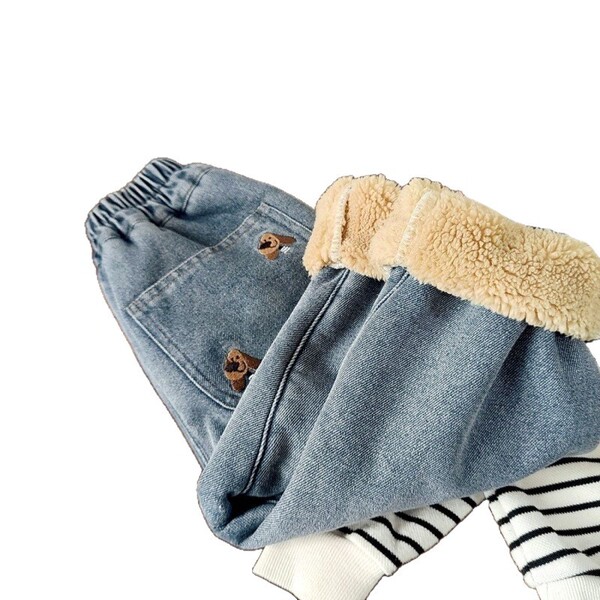 Children's fleece winter warm jeans for men and women girl's