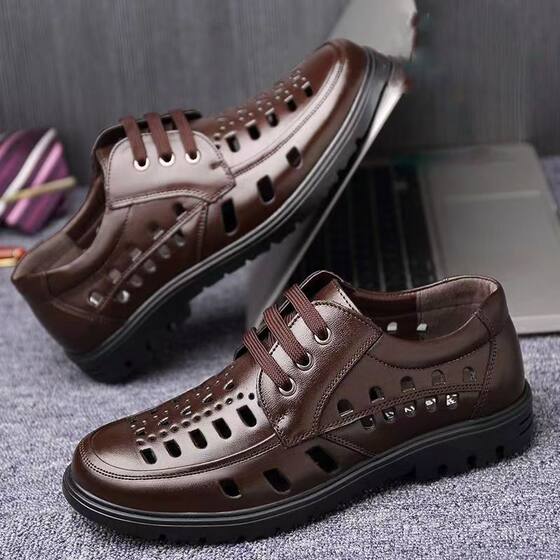 New Business Hole Sandals Men's Casual Wedding Groom British Sandals Summer Breathable Youth Pointed Men's Shoes