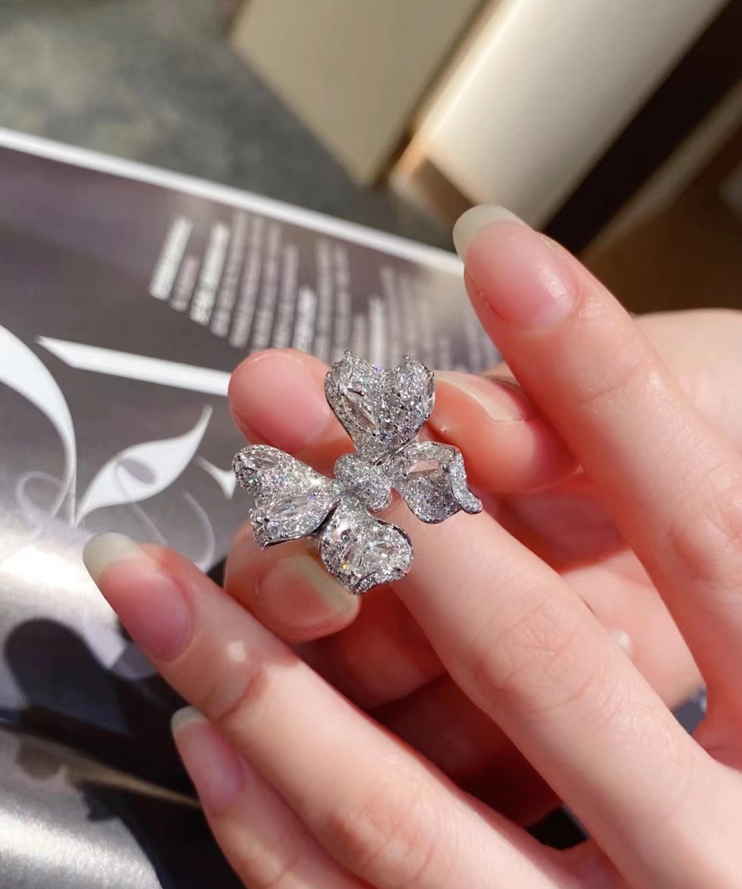 Fashion Bow Knot Copper Inlay Artificial Gemstones Rings Necklace