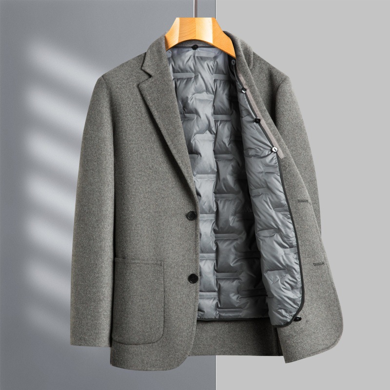ウールの男性のスーツのコートの中年の秋冬のビジネスのレジャーは羽毛の中の大胆さを分解してアイロンをかけません。