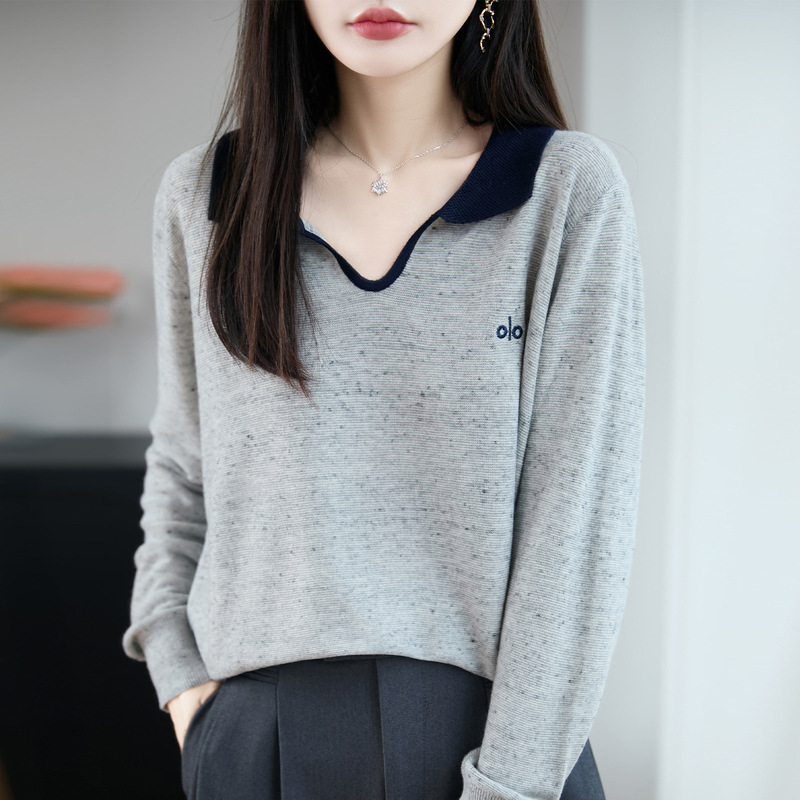 POLO collar fine wool knit sweater for women, 2026 new stylish inner layer warm base fashion sweater top