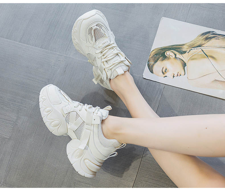 Giày sneaker nữ chunky đế dày tăng chiều cao, lưới thoáng khí, mẫu mới xuân 2025 — M2559 màu be, M2559 màu hồng, M2559 màu đen chi tiết 20