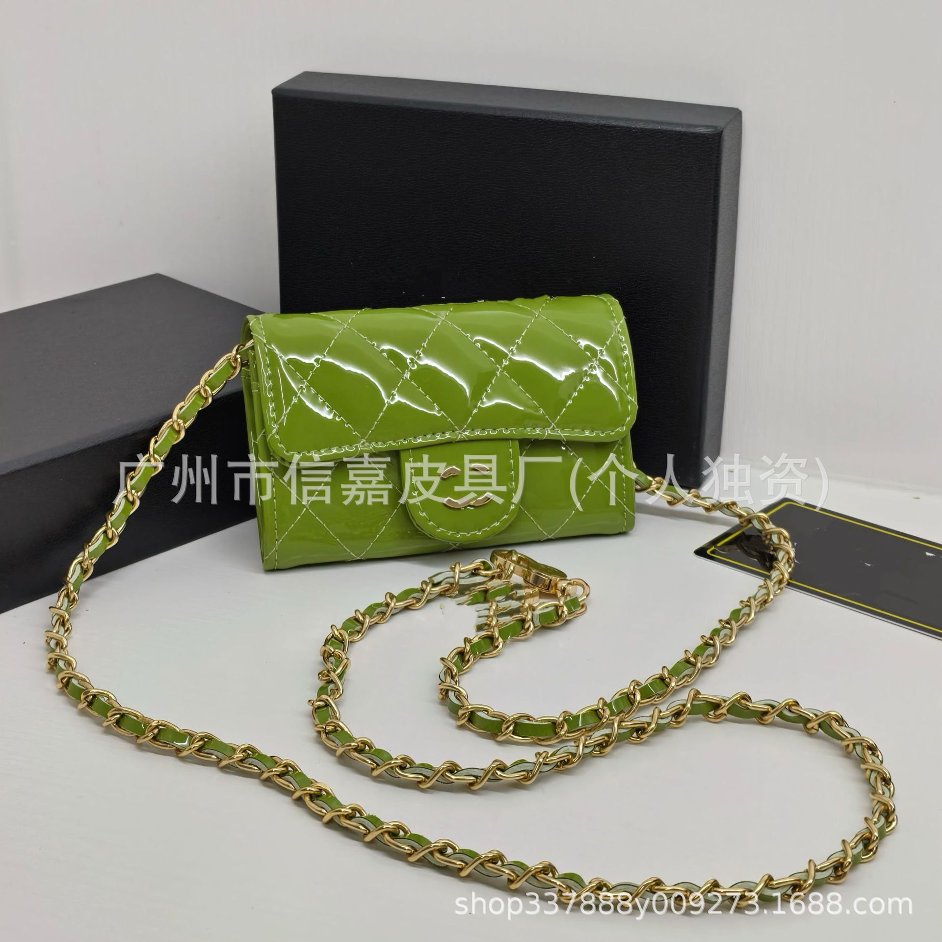 Green patent leather