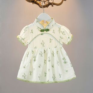Children's Clothing Han Dynasty Kidsren's Cheongsam Little Girl Chinese Style Skirt 1-2-3 Years Old Baby Girl Summer Clothes Floral Skirt 4