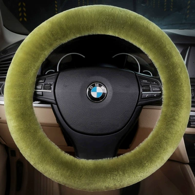 Winter Pure Wool Plush Car | Steering wheel cover - bean-green-35cm-42cm-are-suitable