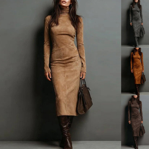 New autumn and winter sexy slim long-sleeved base dress, women's slimming coat, temperament hip skirt