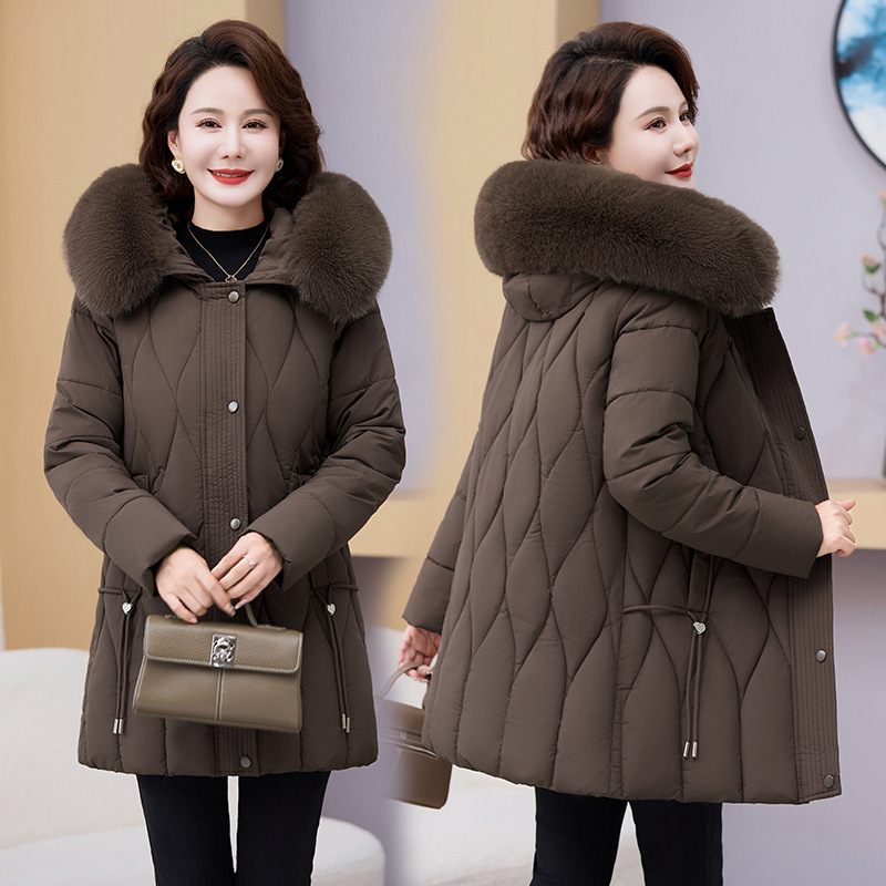 Ropa de mujer de mediana edad, abrigo de algodón de invierno, madres jóvenes vestidas con cuello de cabello grande, chaqueta de algodón gruesa media y larga image 2