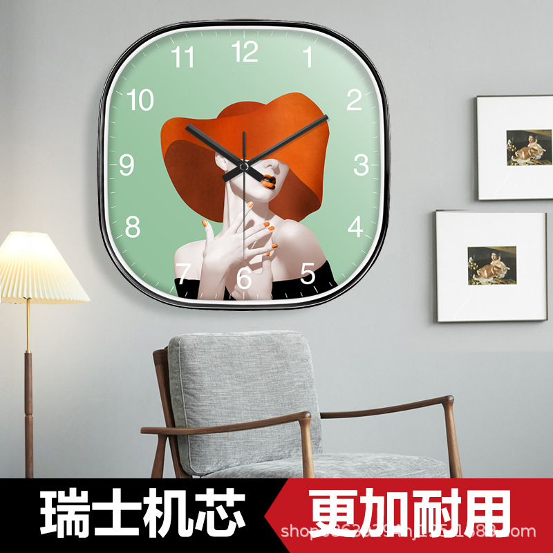 Watch Wall Clock Living Room Simple Modern Girl Wall-mounted Clock Advanced Sense Household Square Clock Decorative Wall Watch