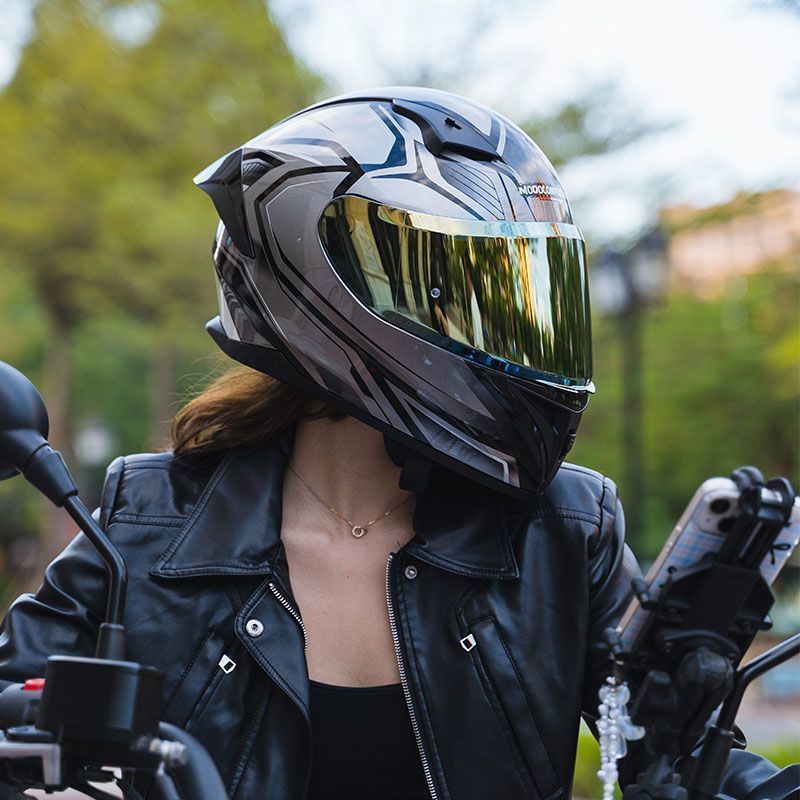 Motorcycle Full-Face Helmet for Men, 3C Certified, Racing Style, All-Season Universal, Personalized Motorcycle Riding Full-Cover Warm Helmet for Women