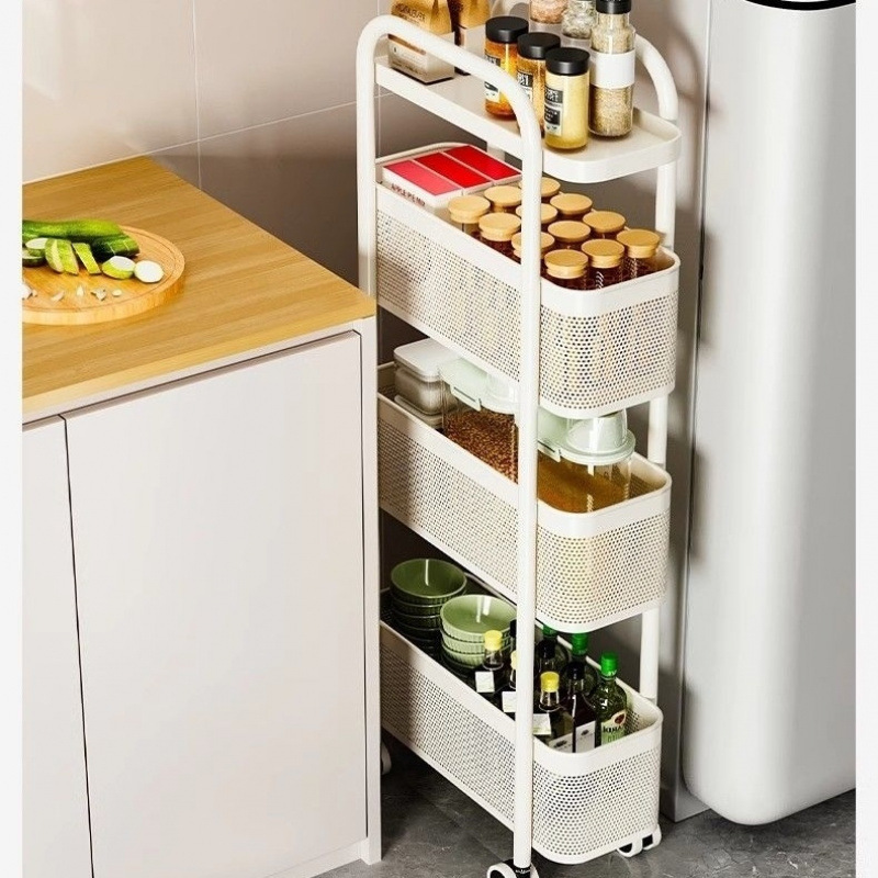 Storage Rack Gap Kitchen Multi-Functional Refrigerator Gap Storage Cabinet Vegetable Basket Narrow Bathroom Mobile Trolley