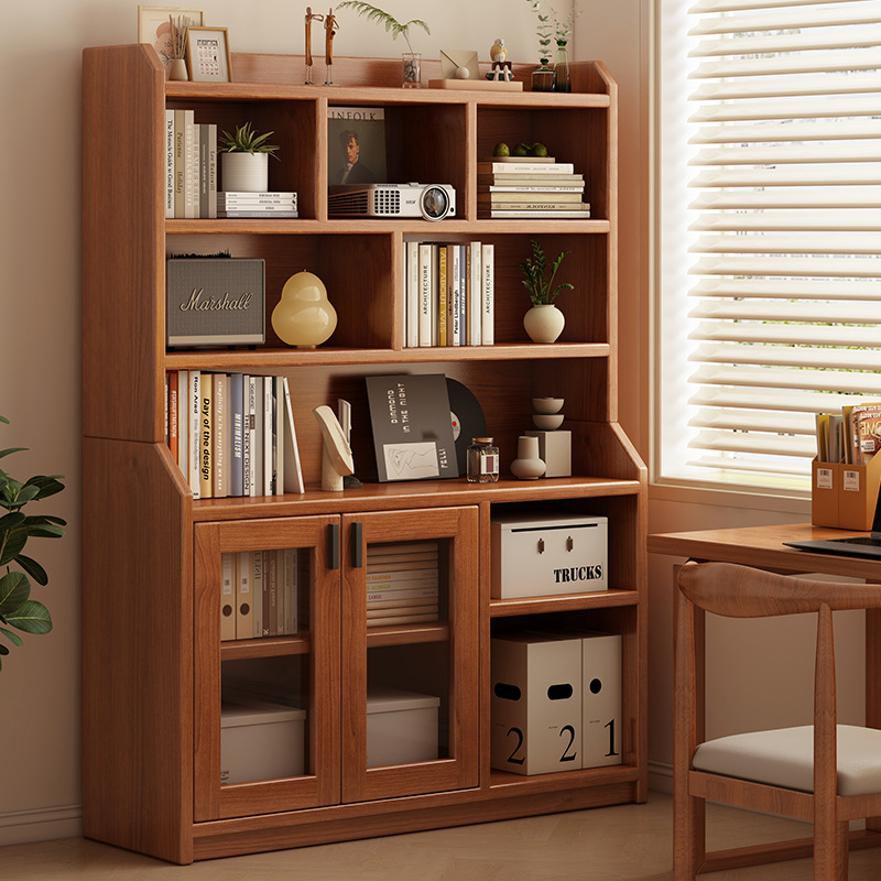 Estantes de madera sólida estantería de piso estantería sala de estar gabinete de exhibición gabinete de biblioteca casero armario de almacenamiento contra la pared armario integrado