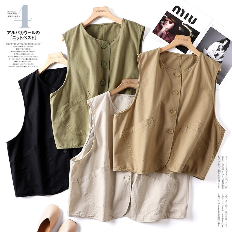 2026 Spring New Classic Simple Designer Style Pure Cotton Vest Loose Solid Color Layered Sleeveless Jacket for Women 2026 Spring New Classic Simple Designer Style Pure Cotton Vest Loose Solid Color Layered Sleeveless Jacket for Women