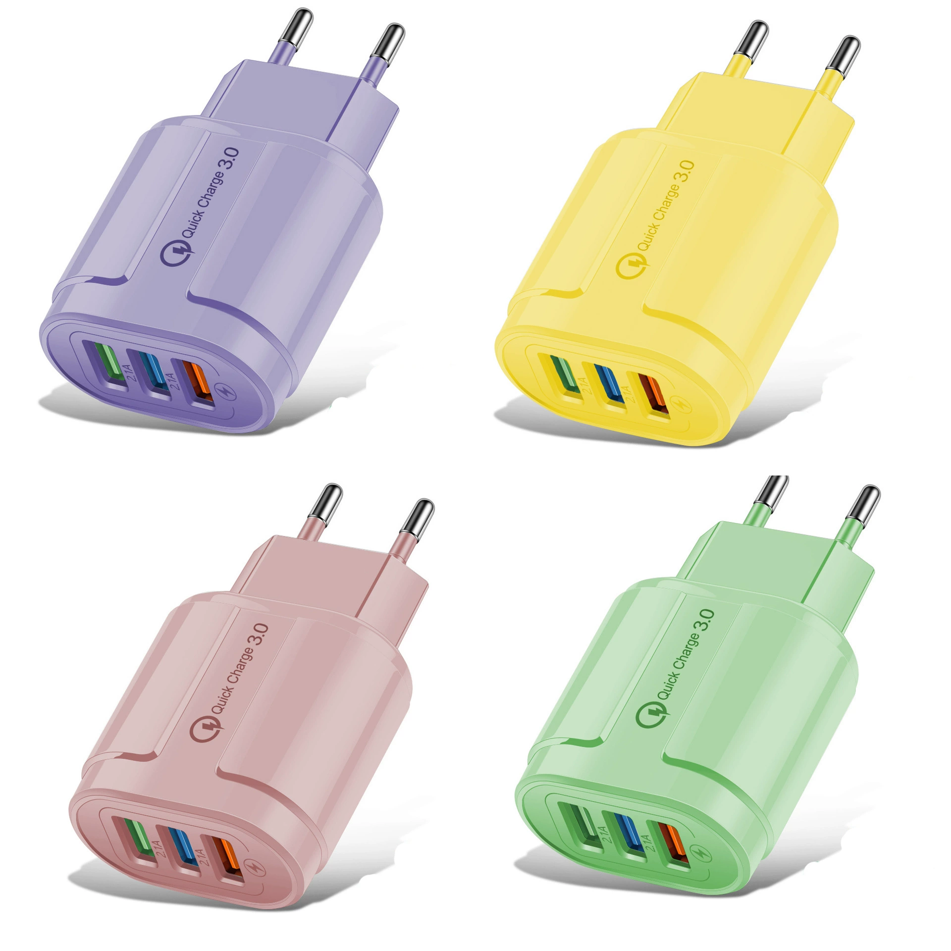Зарядное устройство в цвете макарун, USB-зарядник с 3 портами, 5V 2A, адаптер для американской вилки