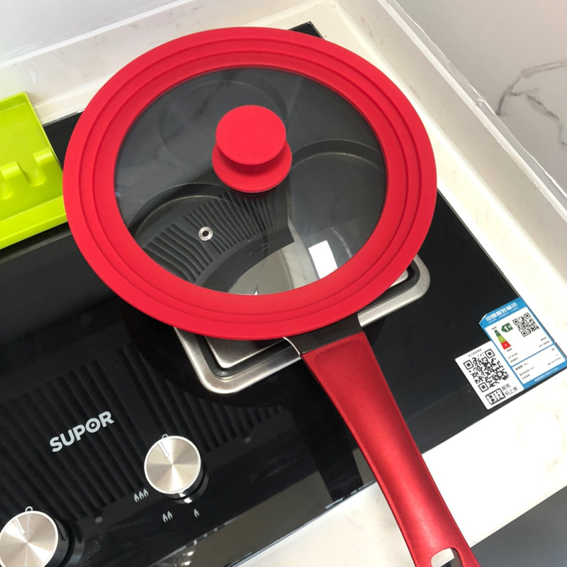 厂家直销多功能可视平底锅炒锅钢化玻璃硅胶锅盖防摔圆形保护套|ms