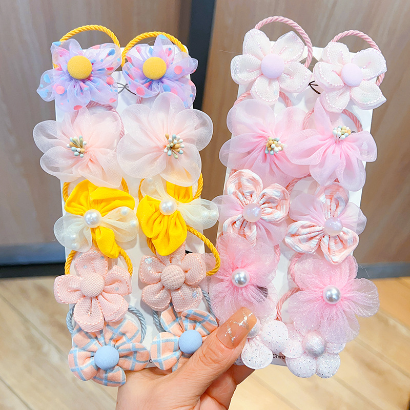 Nuevo traje de cuerda de pelo de flor de malla para niños no duele accesorios para el cabello anillo de pelo de bebé cuerda de lazo princesa tocado al por mayor