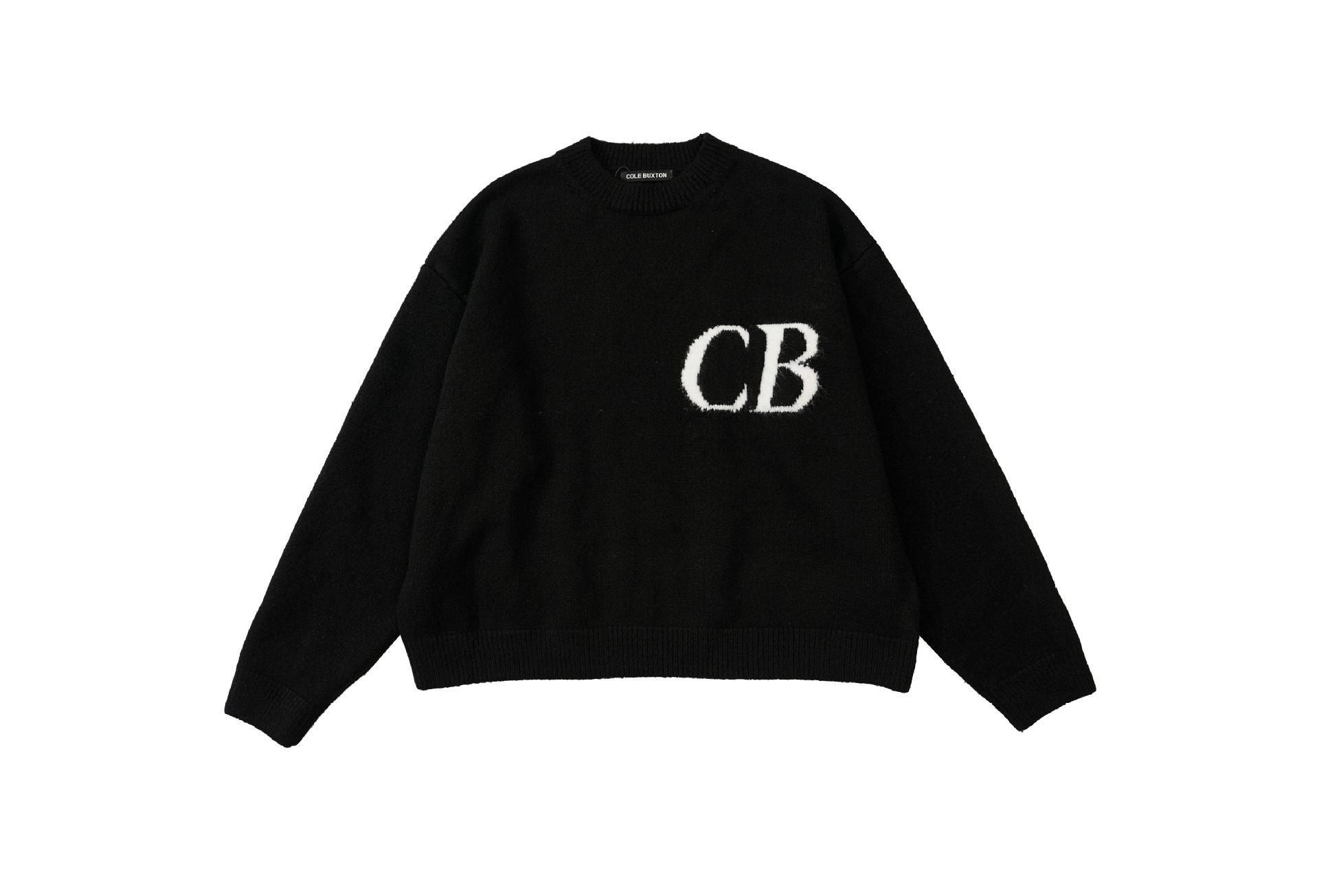 Cole Buxton Crewneck Sweater Jacquard Logo Black