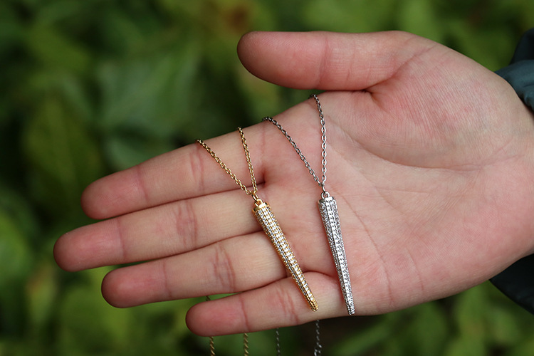 Geometric Pattern Unisex Gender Simple Fashion Long Pendant Geometric Inlaid Zircon Copper Necklace
