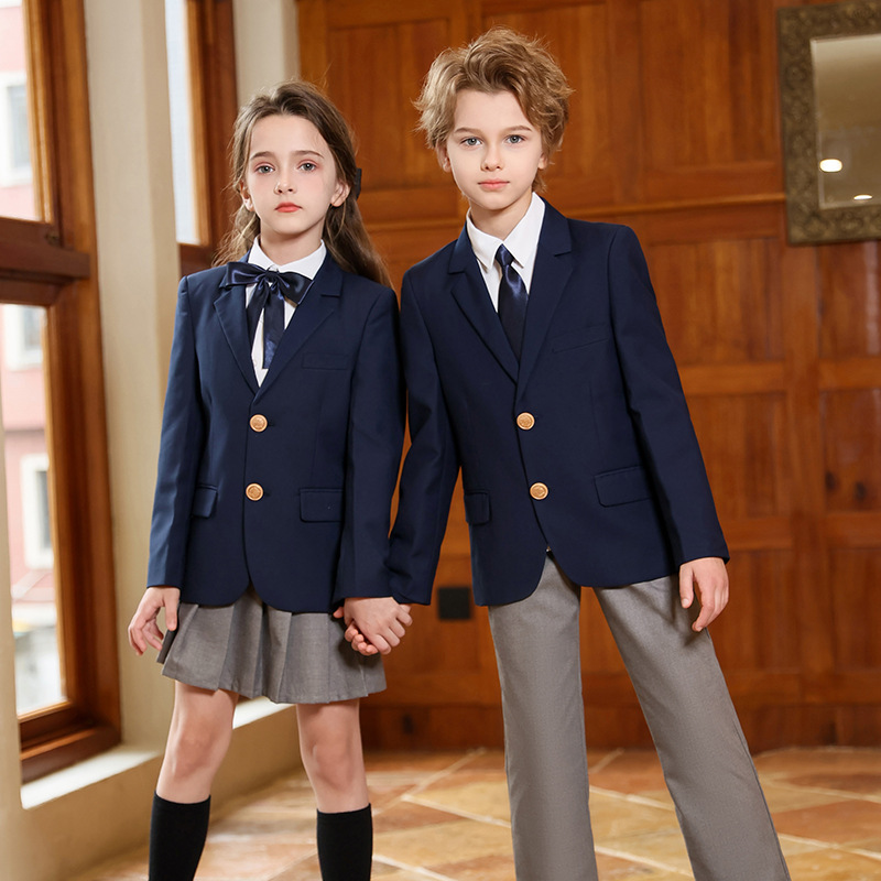 Uniformes escolares de niños primavera y otoño británico estilo de la universidad traje traje traje traje de clase traje de jardín de infantes traje de rendimiento