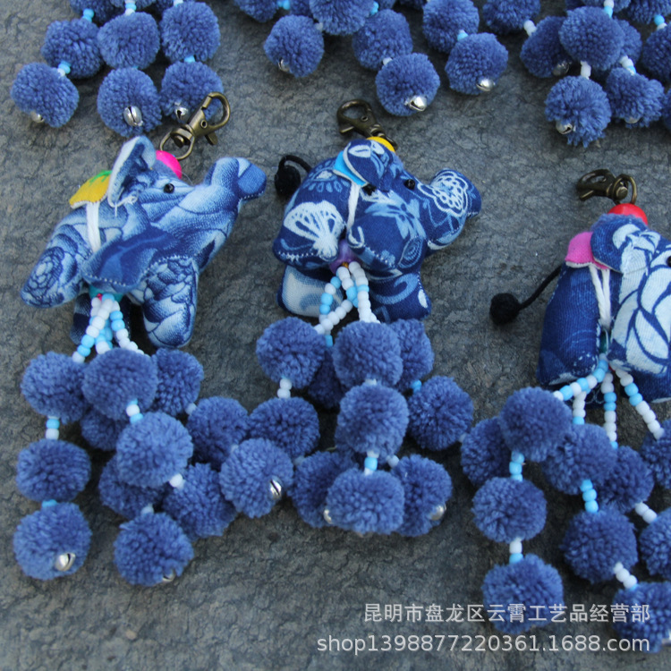 批发扎染挂件扎染小饰品蓝染小象挂件钥匙扣扎染工艺品布艺挂件|undefined