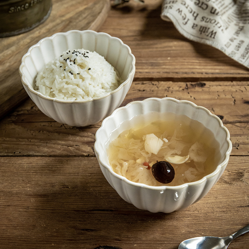 Aoxue super hermoso cuenco de encaje cuenco de 4,5 pulgadas cuenco de arroz de cerámica en relieve horno retro se convierte en cuenco pequeño cuenco de congee de alto valor