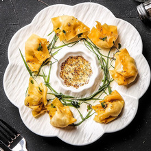 日式陶瓷高颜值家用水饺盘带醋碟早餐蘸料创意分格菜虾盘子小吃