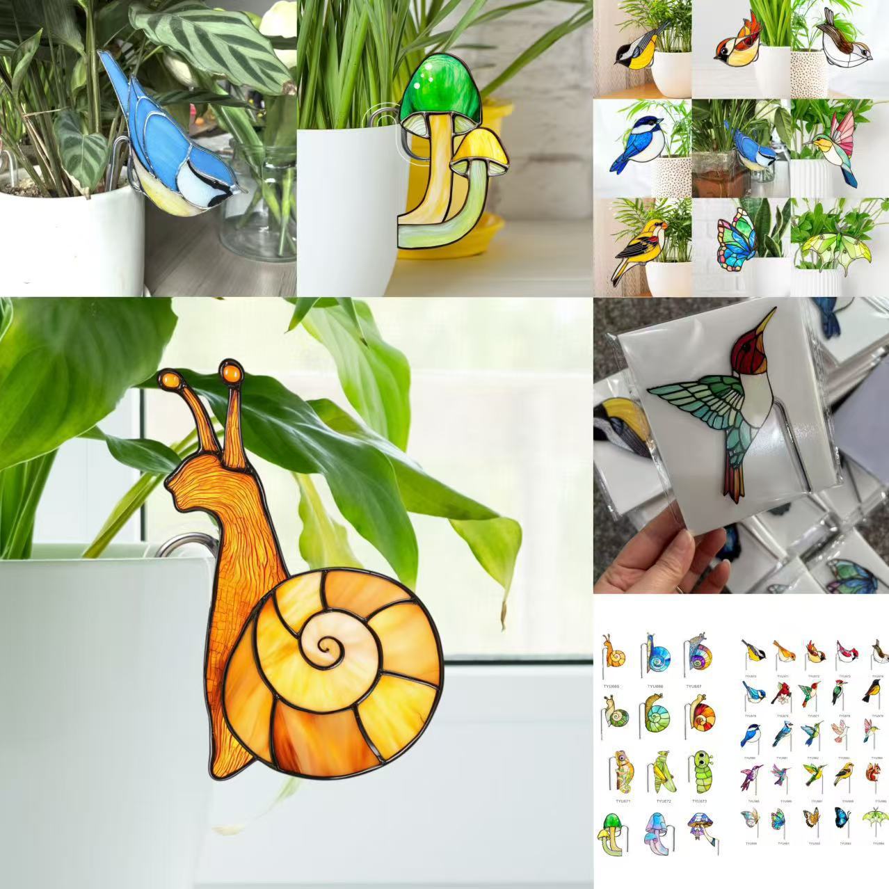Acrílico en maceta pájaros caracol inserto decoración de maceta vidrio tintado inserción de suelo