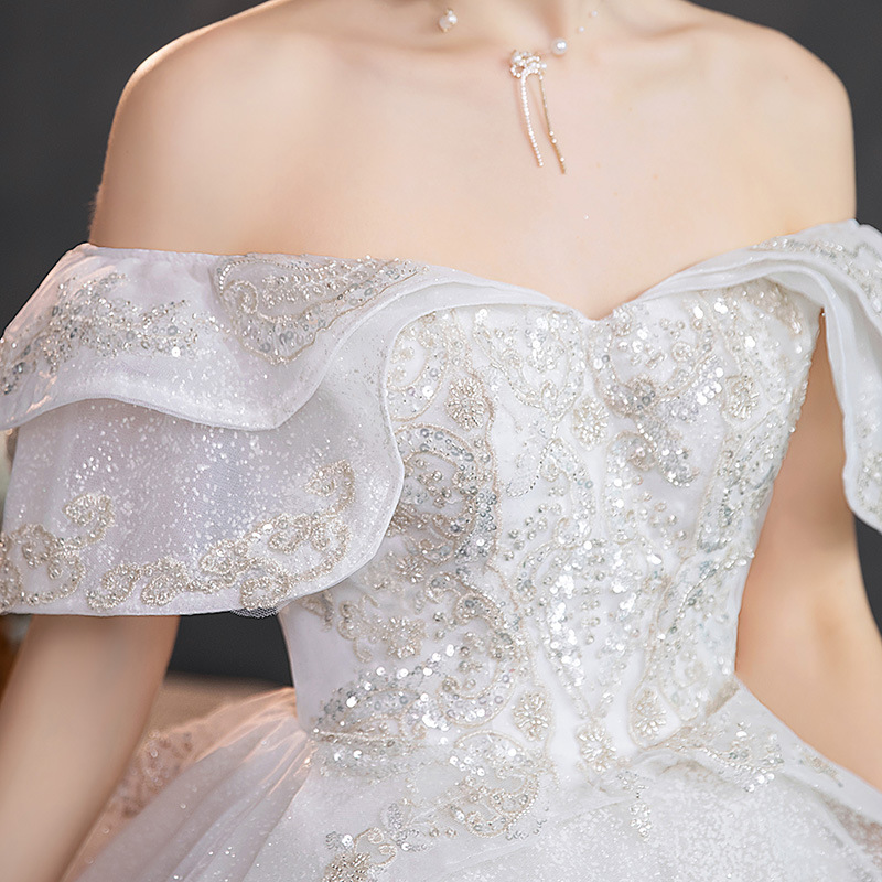 Abito da sposa con spalle scoperte, nuovo modello Petite French Heavy Craft Court Style, copribraccia, taglie forti_voghion.com