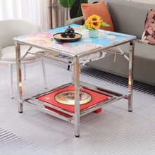 不锈钢烤火桌子可折叠取暖桌吃饭餐桌家用四方桌子出租屋折叠桌子