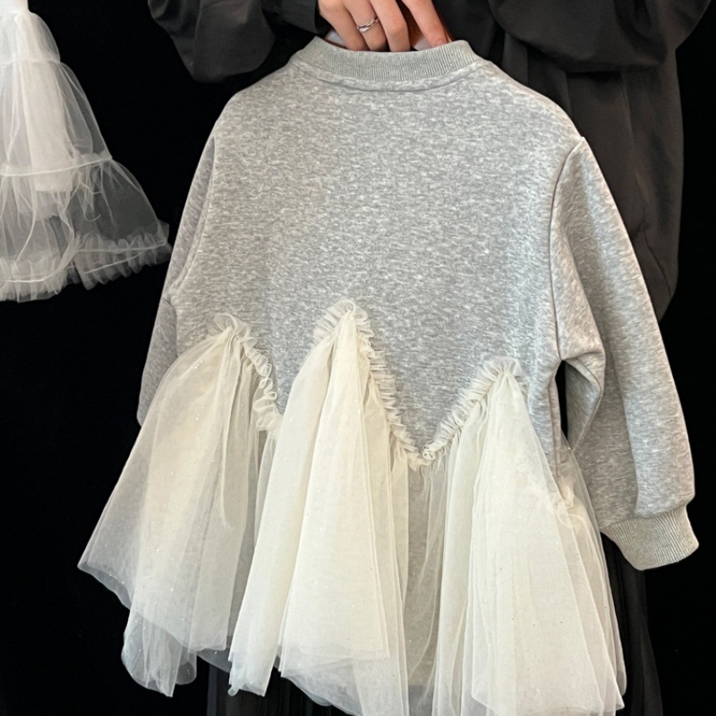 Vestido de niñas 2025 primavera extranjera bebé arco regalete vestido de malla para niños camiseta