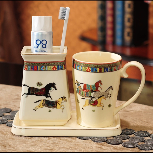 One cream horse cup