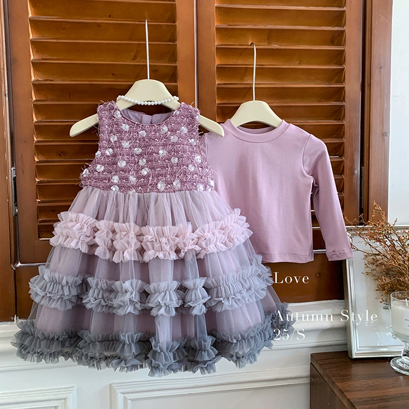 Весенний маленький принцесса костюм, детский наряд с sequins без рукавов, платье, комплект, тенденция сезона, осень