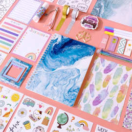 跨境剪贴簿贴纸diy journal set儿童全套文具预算手账本日记套装