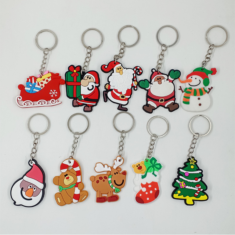 Cross-border rubber cartoon Christmas key pendant factory custom PVC epoxy silicone Christmas key chain Cross-border rubber cartoon Christmas key pendant factory custom PVC epoxy silicone Christmas key chain