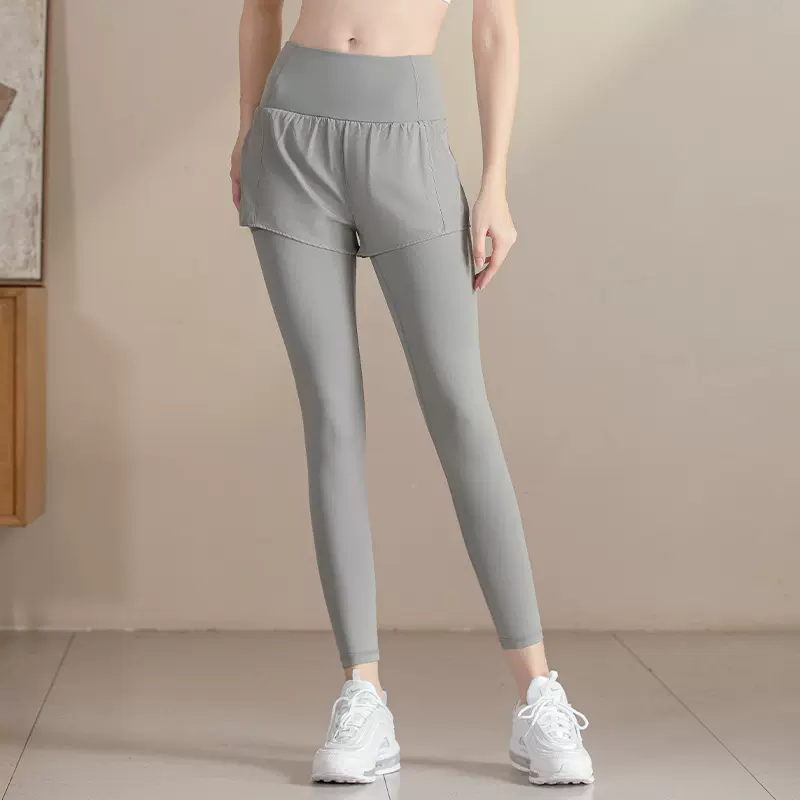 瑜伽裤女新款高腰提臀收腹假两件健身裤外穿运动户外紧身速干裤