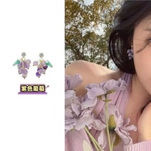 春天新款复古紫色水晶葡萄串耳环银针2025新款精致耳饰清新耳坠