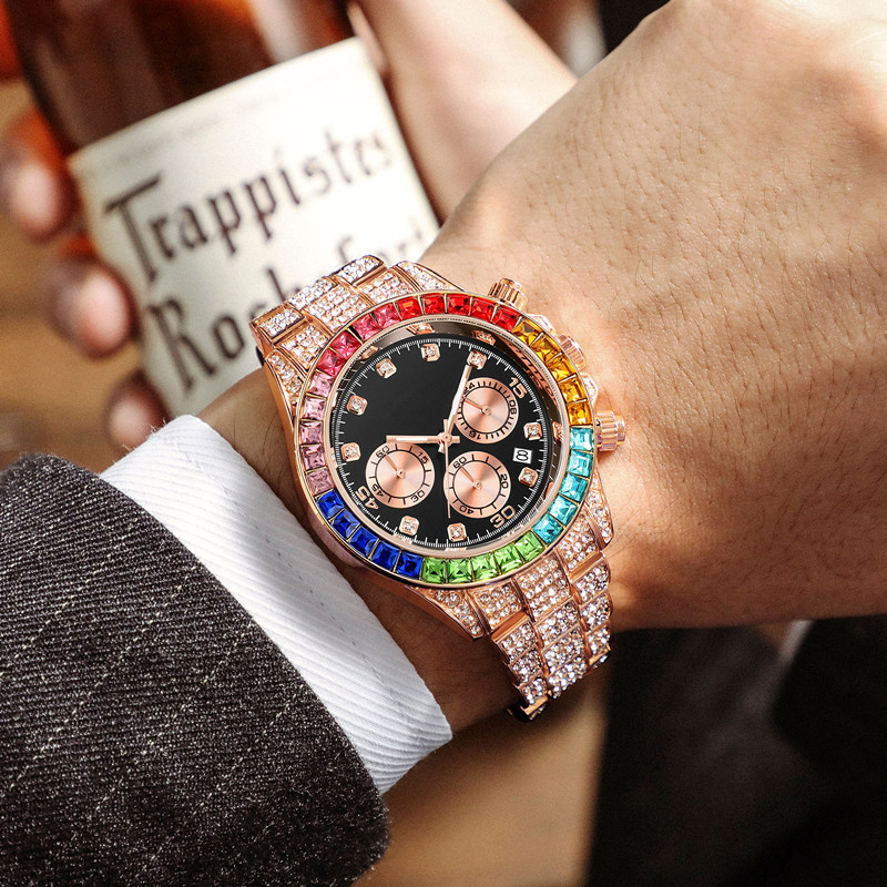 Men's Luxury Full Diamond Six Hand Chronograph Watch